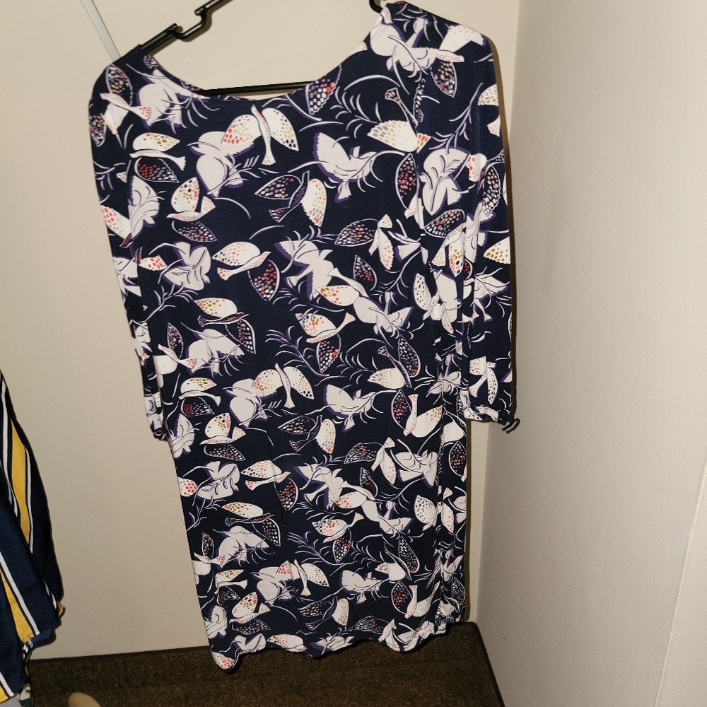 Small Bird Print Navy Dress
